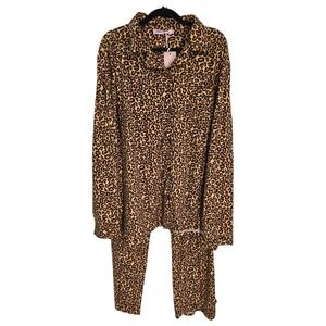 White Mark Women's 3XL Brown Cheetah Print Long Sleeve‎ Pajama Set Sleepwear